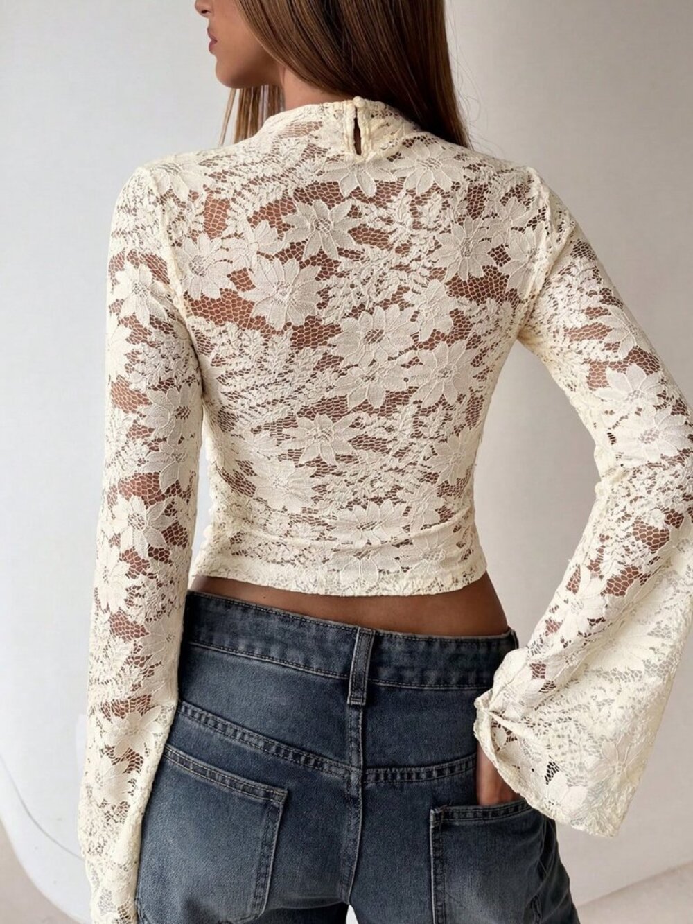 Apricot Casual Women's Lace Bell Sleeve T-Shirt - Picture 3 of 7